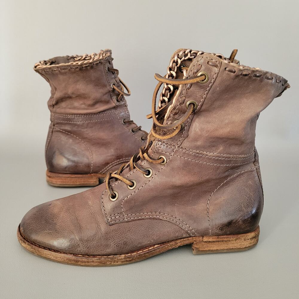 A.S.98 Airstep Brown Boho Biker Leather Chain Side Zip Size EUR 37 US 6.5-7 - Picture 2 of 12